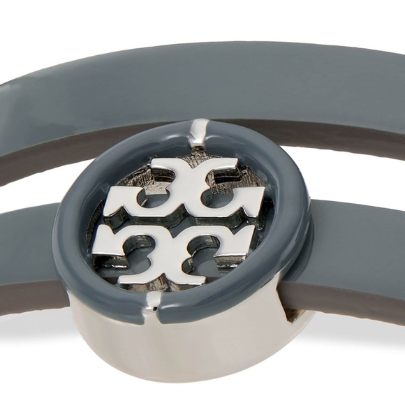 🆕 Tory Burch Authentic Miller Silver & Leather Blue Enamel Double Wrap Bracelet - Picture 10 of 12